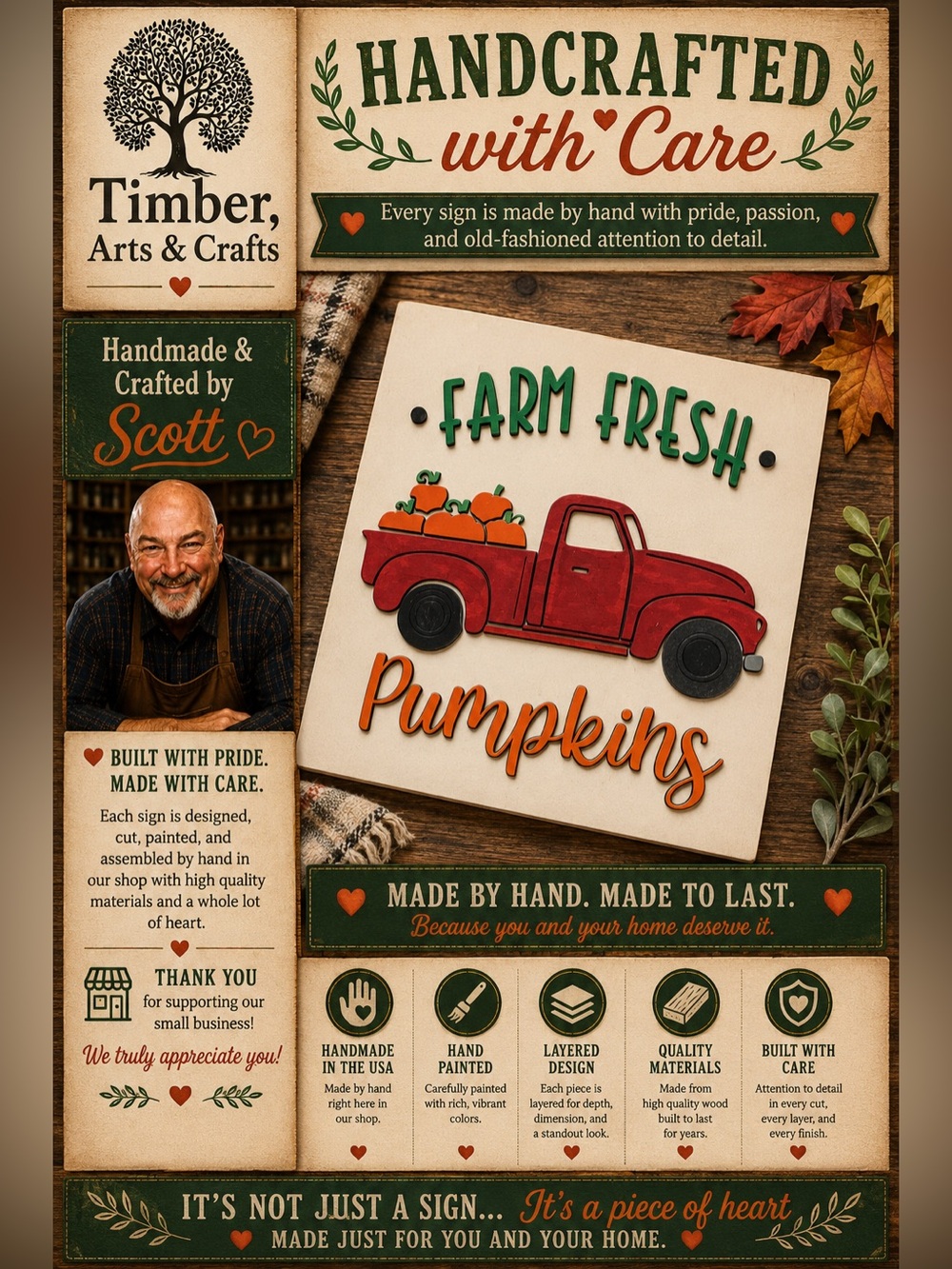 Hand Crafted Wooden " Farm Fresh Pumpkins" Door Hanger Laser Cut